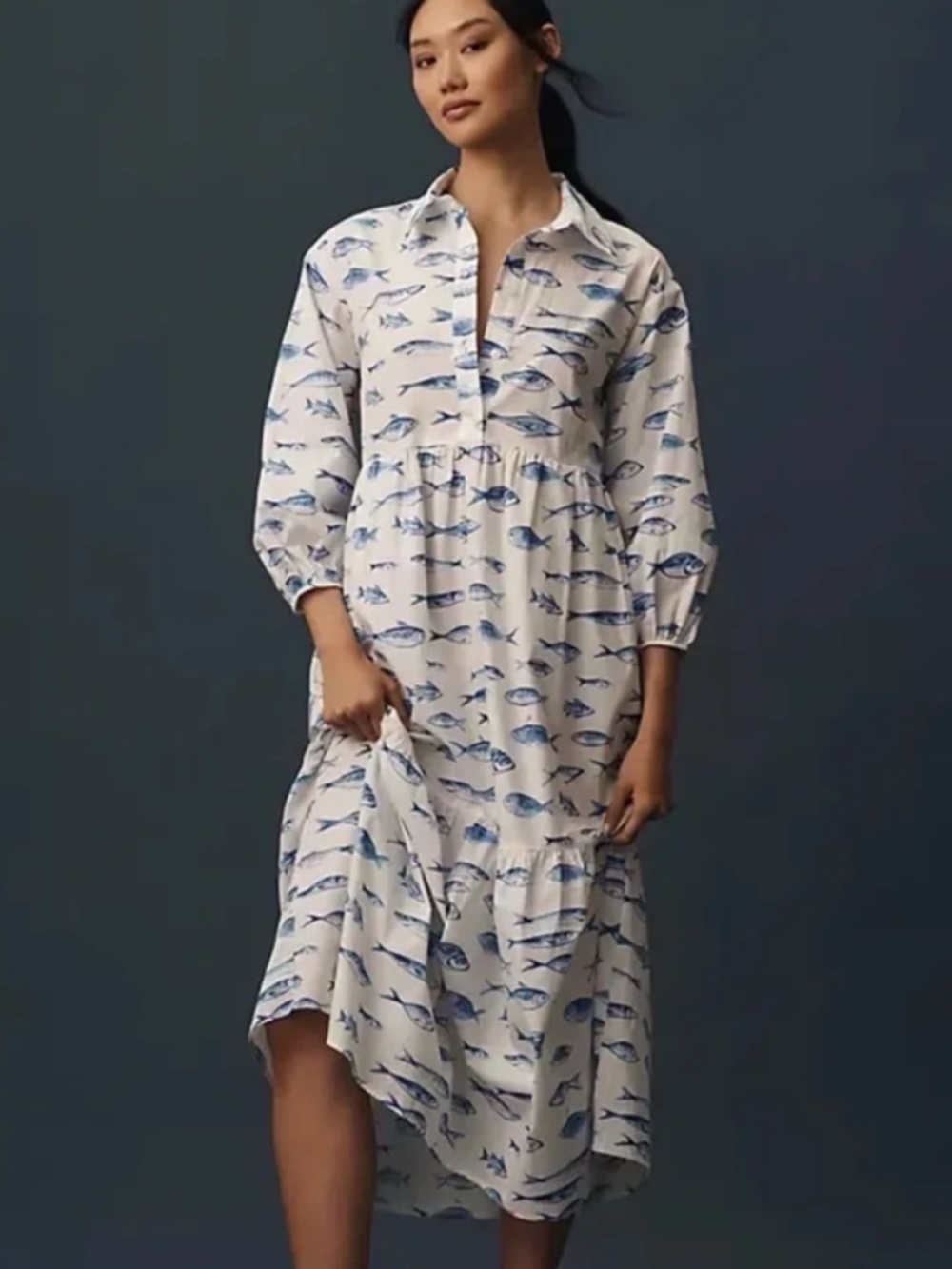 Maeve Anthropologie Xs fish dress ruffle Bettina shirt dress